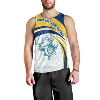 Turks and Caicos Islands Men Tank Top with Sea Shell Graphic and Yellow Blue Wave Design - Wonder Print Shop