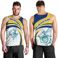 Turks and Caicos Islands Men Tank Top with Sea Shell Graphic and Yellow Blue Wave Design - Wonder Print Shop