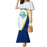 Turks and Caicos Islands Mermaid Dress with Sea Shell Graphic and Yellow Blue Wave Design - Wonder Print Shop