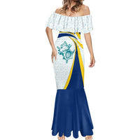 Turks and Caicos Islands Mermaid Dress with Sea Shell Graphic and Yellow Blue Wave Design - Wonder Print Shop