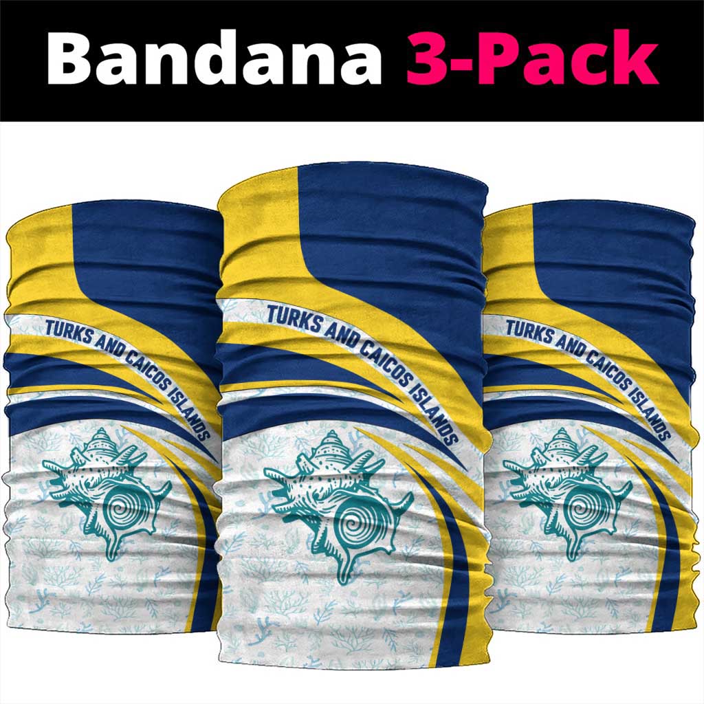 Turks and Caicos Islands Neck Gaiter with Sea Shell Graphic and Yellow Blue Wave Design - Wonder Print Shop
