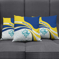 Turks and Caicos Islands Pillow Cover with Sea Shell Graphic and Yellow Blue Wave Design - Wonder Print Shop