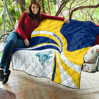 Turks and Caicos Islands Quilt with Sea Shell Graphic and Yellow Blue Wave Design - Wonder Print Shop