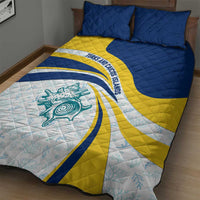 Turks and Caicos Islands Quilt Bed Set with Sea Shell Graphic and Yellow Blue Wave Design - Wonder Print Shop