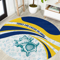 Turks and Caicos Islands Round Carpet with Sea Shell Graphic and Yellow Blue Wave Design - Wonder Print Shop