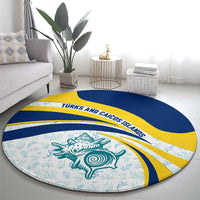 Turks and Caicos Islands Round Carpet with Sea Shell Graphic and Yellow Blue Wave Design - Wonder Print Shop