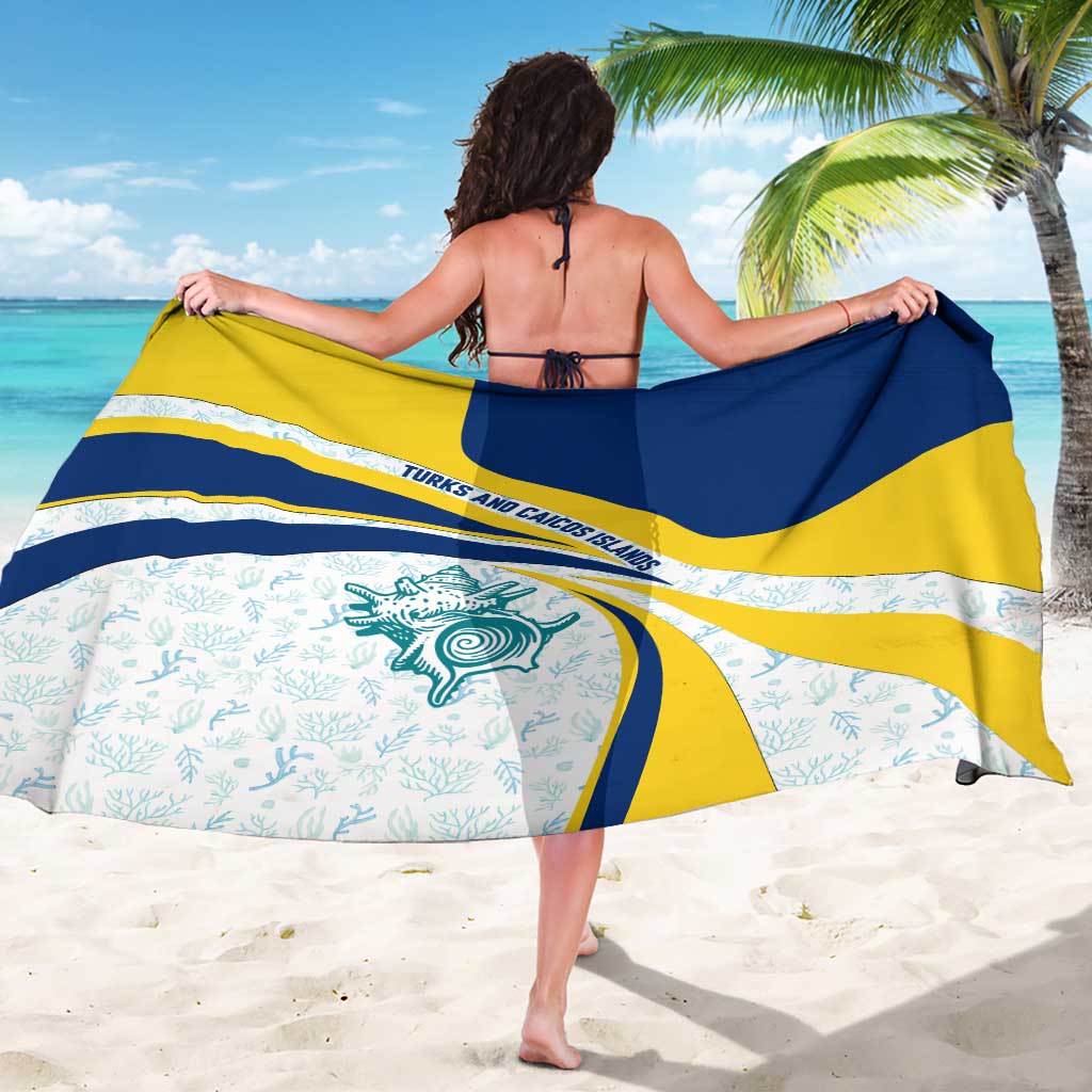 Turks and Caicos Islands Sarong with Sea Shell Graphic and Yellow Blue Wave Design - Wonder Print Shop