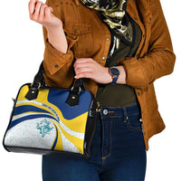 Turks and Caicos Islands Shoulder Handbag with Sea Shell Graphic and Yellow Blue Wave Design - Wonder Print Shop