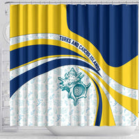 Turks and Caicos Islands Shower Curtain with Sea Shell Graphic and Yellow Blue Wave Design - Wonder Print Shop