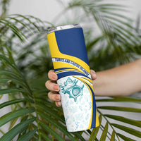 Turks and Caicos Islands Skinny Tumbler with Sea Shell Graphic and Yellow Blue Wave Design - Wonder Print Shop