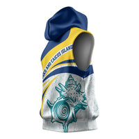Turks and Caicos Islands Sleeveless Hoodie with Sea Shell Graphic and Yellow Blue Wave Design - Wonder Print Shop
