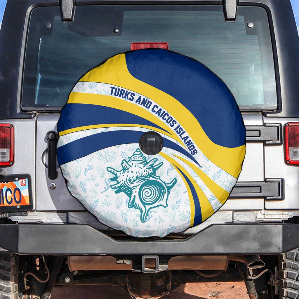 Turks and Caicos Islands Spare Tire Cover with Sea Shell Graphic and Yellow Blue Wave Design - Wonder Print Shop