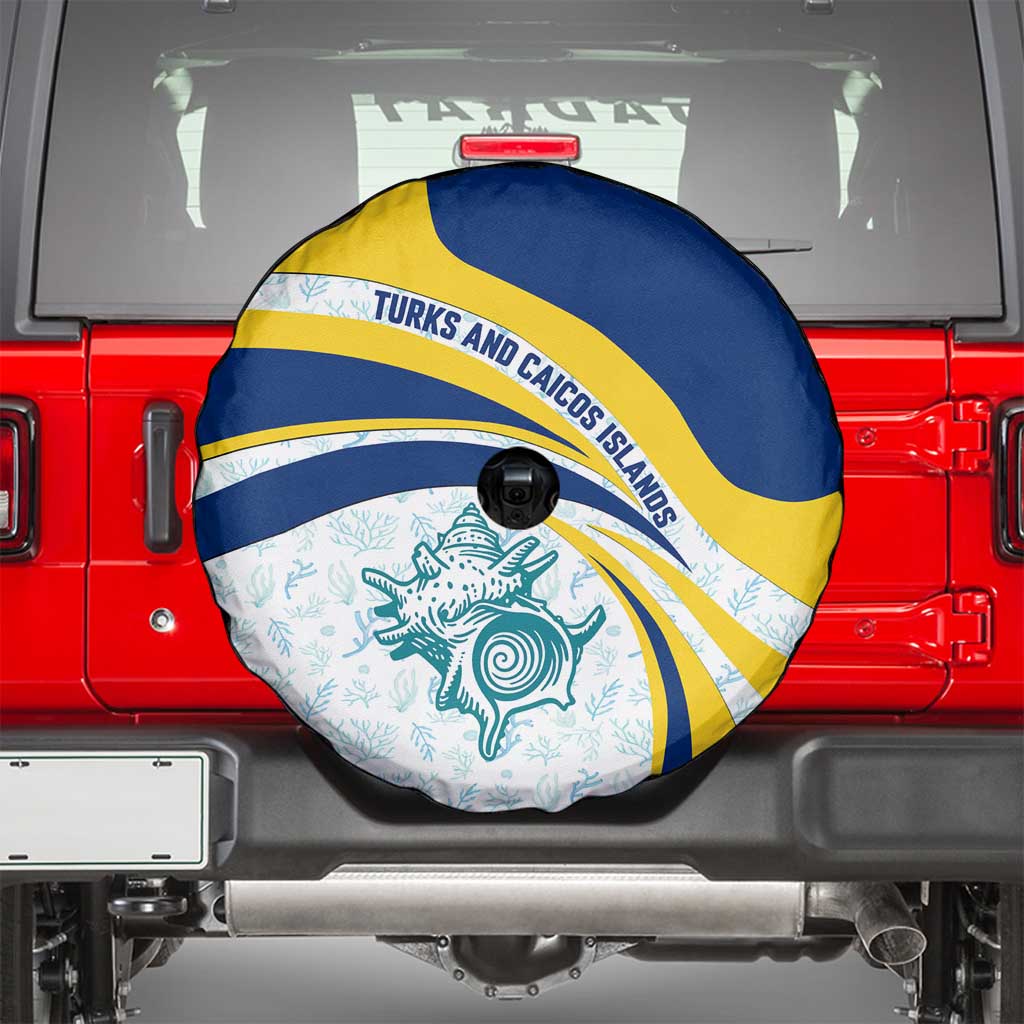 Turks and Caicos Islands Spare Tire Cover with Sea Shell Graphic and Yellow Blue Wave Design - Wonder Print Shop