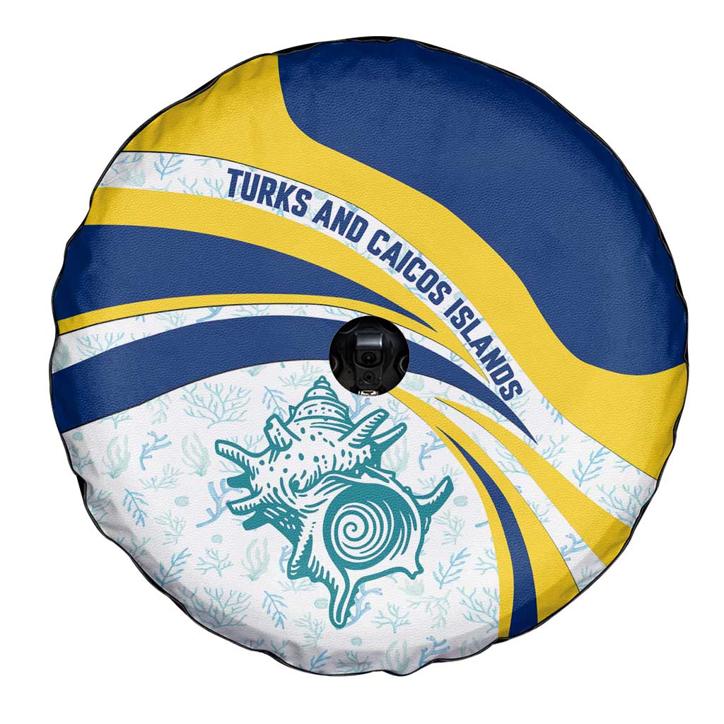 Turks and Caicos Islands Spare Tire Cover with Sea Shell Graphic and Yellow Blue Wave Design - Wonder Print Shop