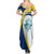 Turks and Caicos Islands Summer Maxi Dress with Sea Shell Graphic and Yellow Blue Wave Design - Wonder Print Shop