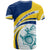 Turks and Caicos Islands T Shirt with Sea Shell Graphic and Yellow Blue Wave Design - Wonder Print Shop