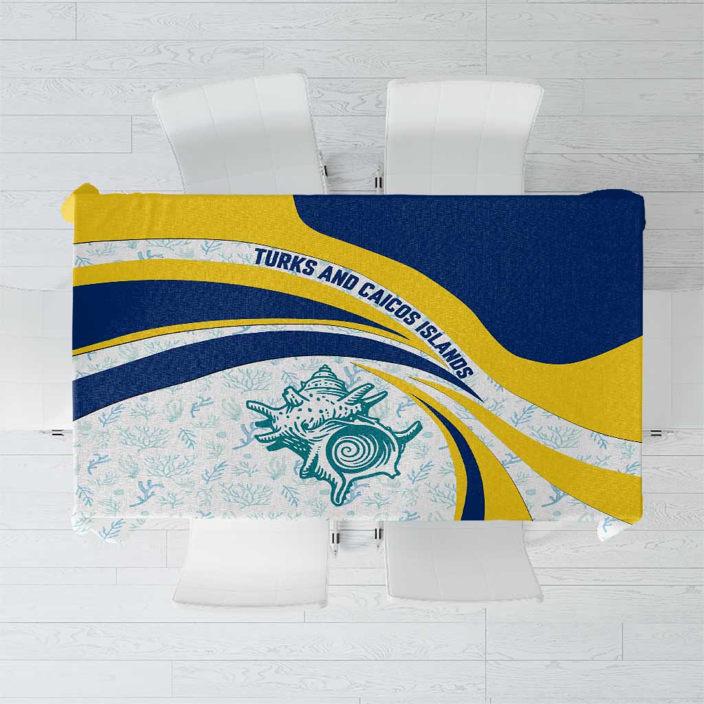 Turks and Caicos Islands Tablecloth with Sea Shell Graphic and Yellow Blue Wave Design - Wonder Print Shop