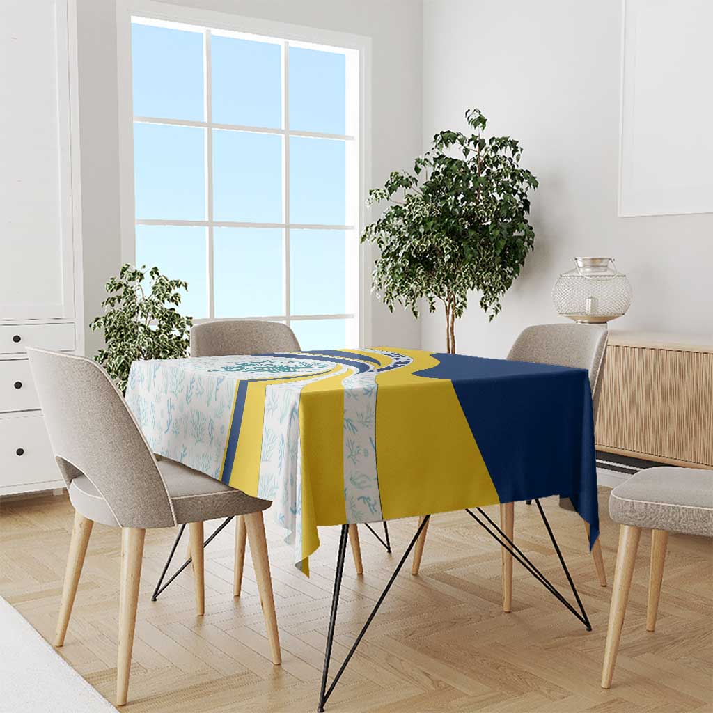 Turks and Caicos Islands Tablecloth with Sea Shell Graphic and Yellow Blue Wave Design - Wonder Print Shop