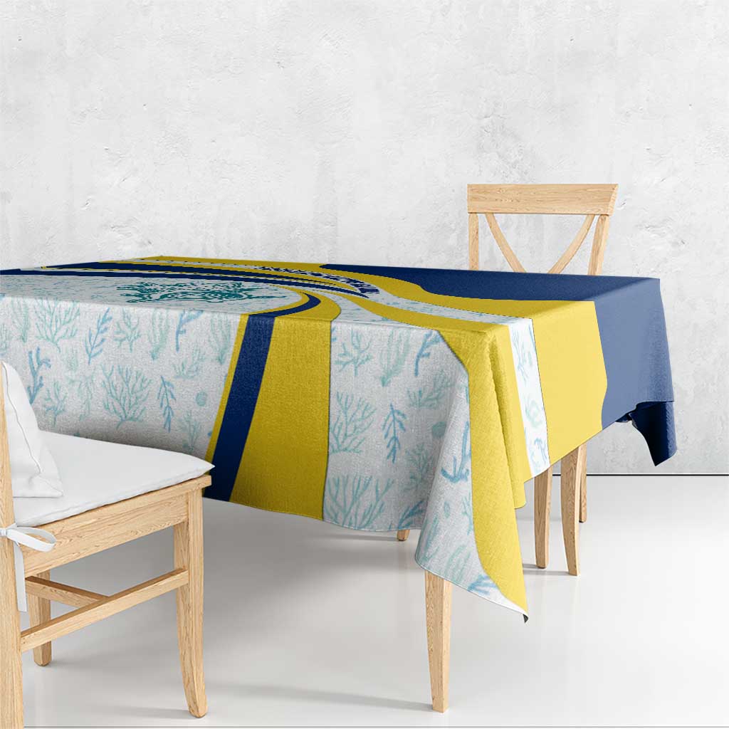 Turks and Caicos Islands Tablecloth with Sea Shell Graphic and Yellow Blue Wave Design - Wonder Print Shop