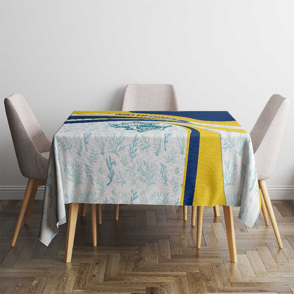 Turks and Caicos Islands Tablecloth with Sea Shell Graphic and Yellow Blue Wave Design - Wonder Print Shop