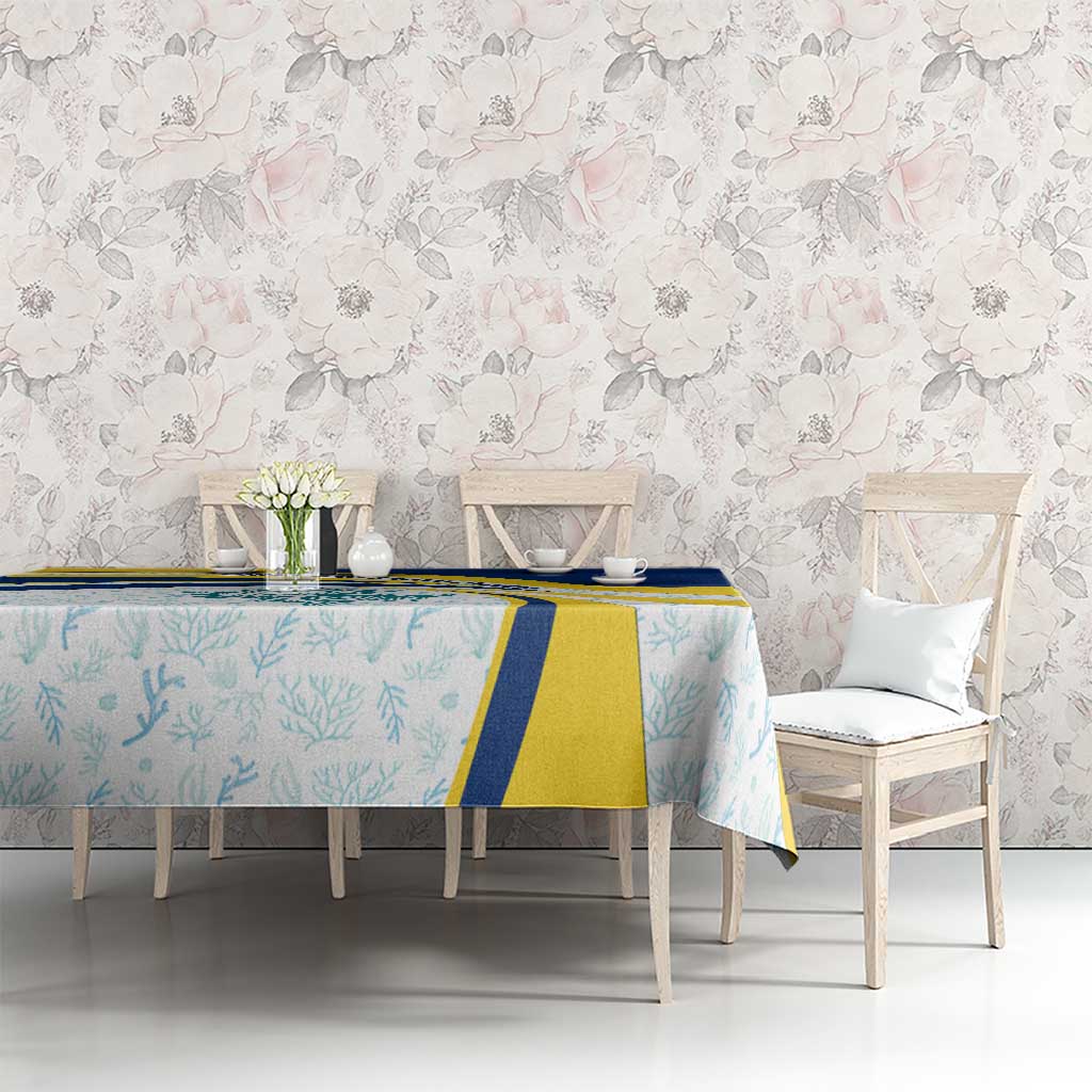 Turks and Caicos Islands Tablecloth with Sea Shell Graphic and Yellow Blue Wave Design - Wonder Print Shop