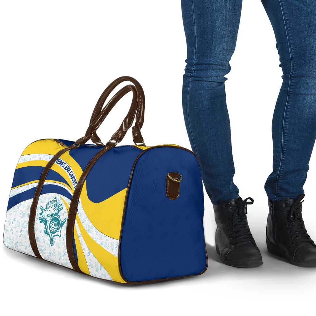 Turks and Caicos Islands Travel Bag with Sea Shell Graphic and Yellow Blue Wave Design - Wonder Print Shop
