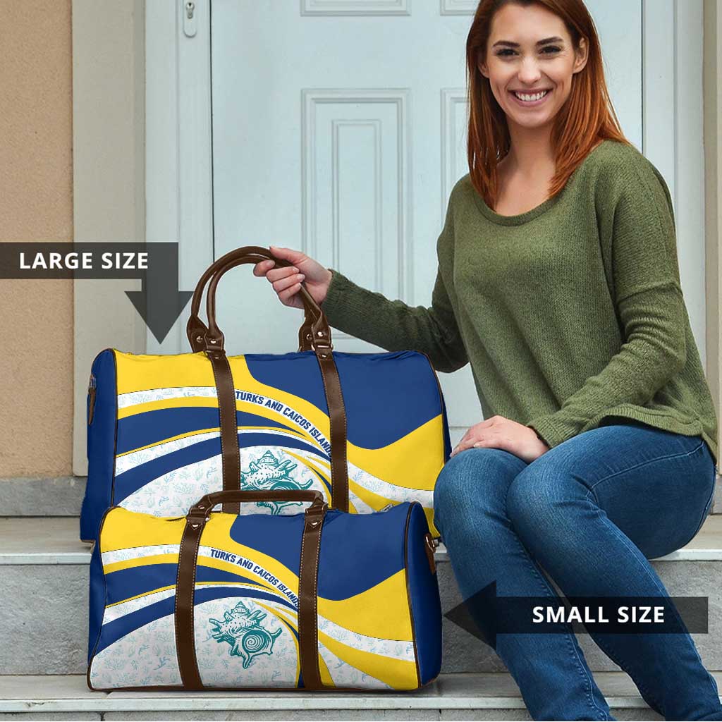 Turks and Caicos Islands Travel Bag with Sea Shell Graphic and Yellow Blue Wave Design - Wonder Print Shop