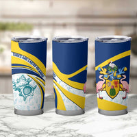 Turks and Caicos Islands Tumbler Cup with Sea Shell Graphic and Yellow Blue Wave Design - Wonder Print Shop