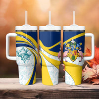 Turks and Caicos Islands Tumbler With Handle with Sea Shell Graphic and Yellow Blue Wave Design - Wonder Print Shop