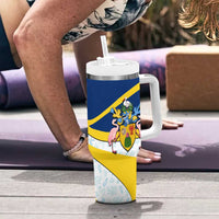 Turks and Caicos Islands Tumbler With Handle with Sea Shell Graphic and Yellow Blue Wave Design - Wonder Print Shop