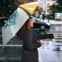 Turks and Caicos Islands Umbrella with Sea Shell Graphic and Yellow Blue Wave Design - Wonder Print Shop