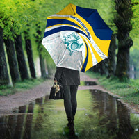 Turks and Caicos Islands Umbrella with Sea Shell Graphic and Yellow Blue Wave Design - Wonder Print Shop