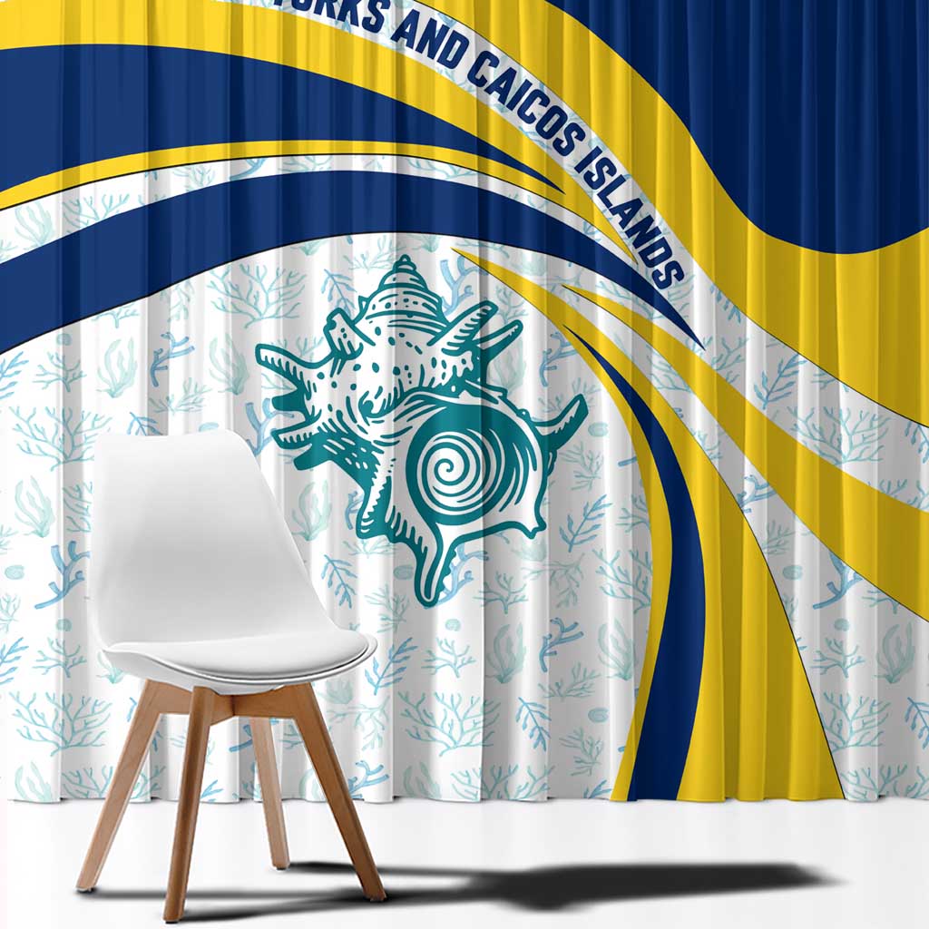 Turks and Caicos Islands Window Curtain with Sea Shell Graphic and Yellow Blue Wave Design - Wonder Print Shop