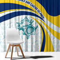 Turks and Caicos Islands Window Curtain with Sea Shell Graphic and Yellow Blue Wave Design - Wonder Print Shop