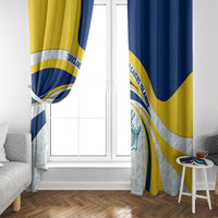 Turks and Caicos Islands Window Curtain with Sea Shell Graphic and Yellow Blue Wave Design - Wonder Print Shop