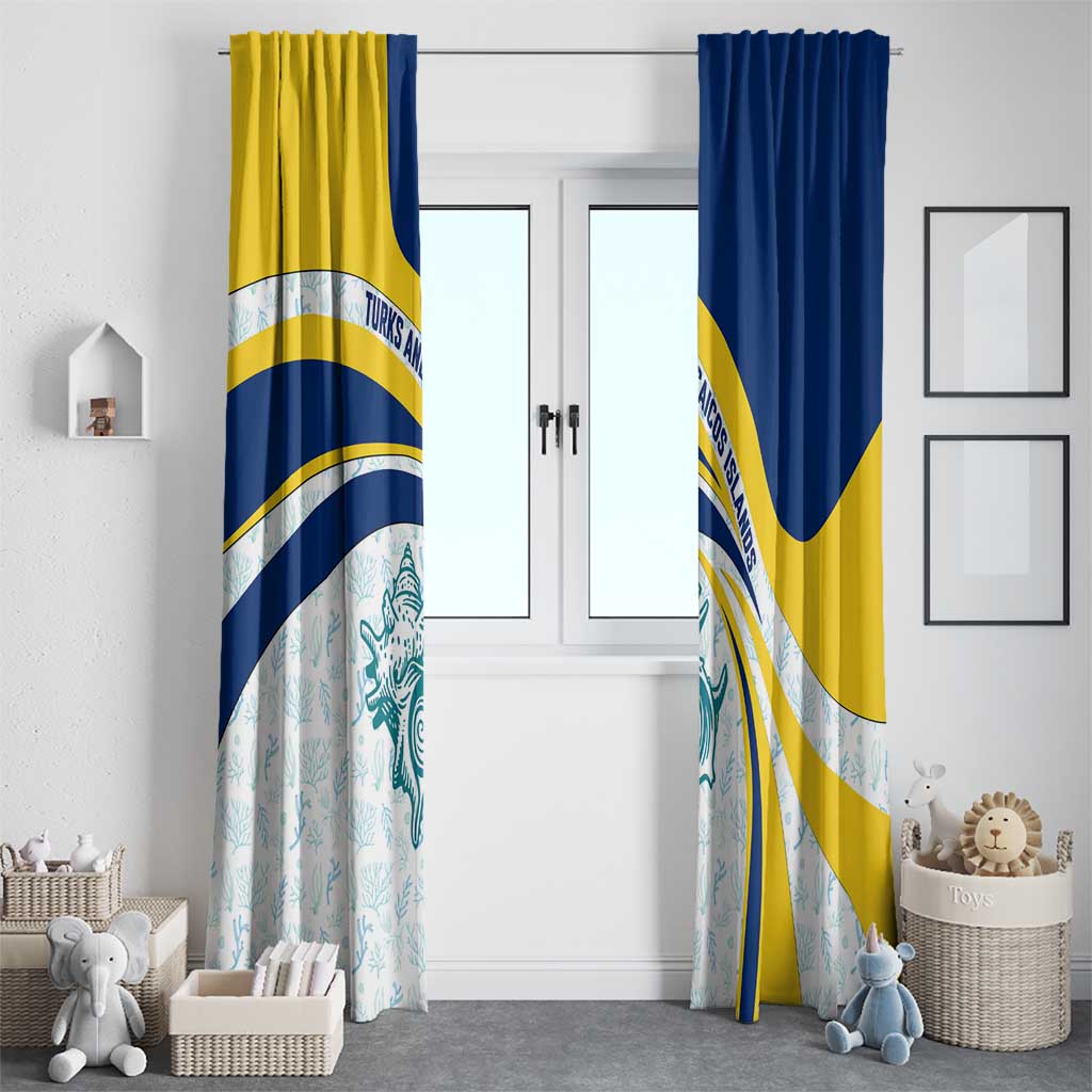 Turks and Caicos Islands Window Curtain with Sea Shell Graphic and Yellow Blue Wave Design - Wonder Print Shop