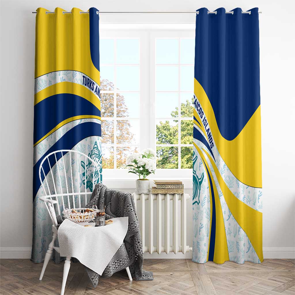 Turks and Caicos Islands Window Curtain with Sea Shell Graphic and Yellow Blue Wave Design - Wonder Print Shop