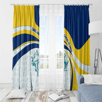 Turks and Caicos Islands Window Curtain with Sea Shell Graphic and Yellow Blue Wave Design - Wonder Print Shop