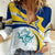 Turks and Caicos Islands Women Casual Shirt with Sea Shell Graphic and Yellow Blue Wave Design - Wonder Print Shop