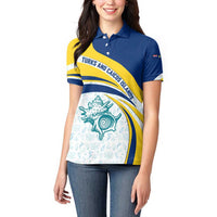 Turks and Caicos Islands Women Polo Shirt with Sea Shell Graphic and Yellow Blue Wave Design - Wonder Print Shop