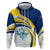 Turks and Caicos Islands Zip Hoodie with Sea Shell Graphic and Yellow Blue Wave Design - Wonder Print Shop
