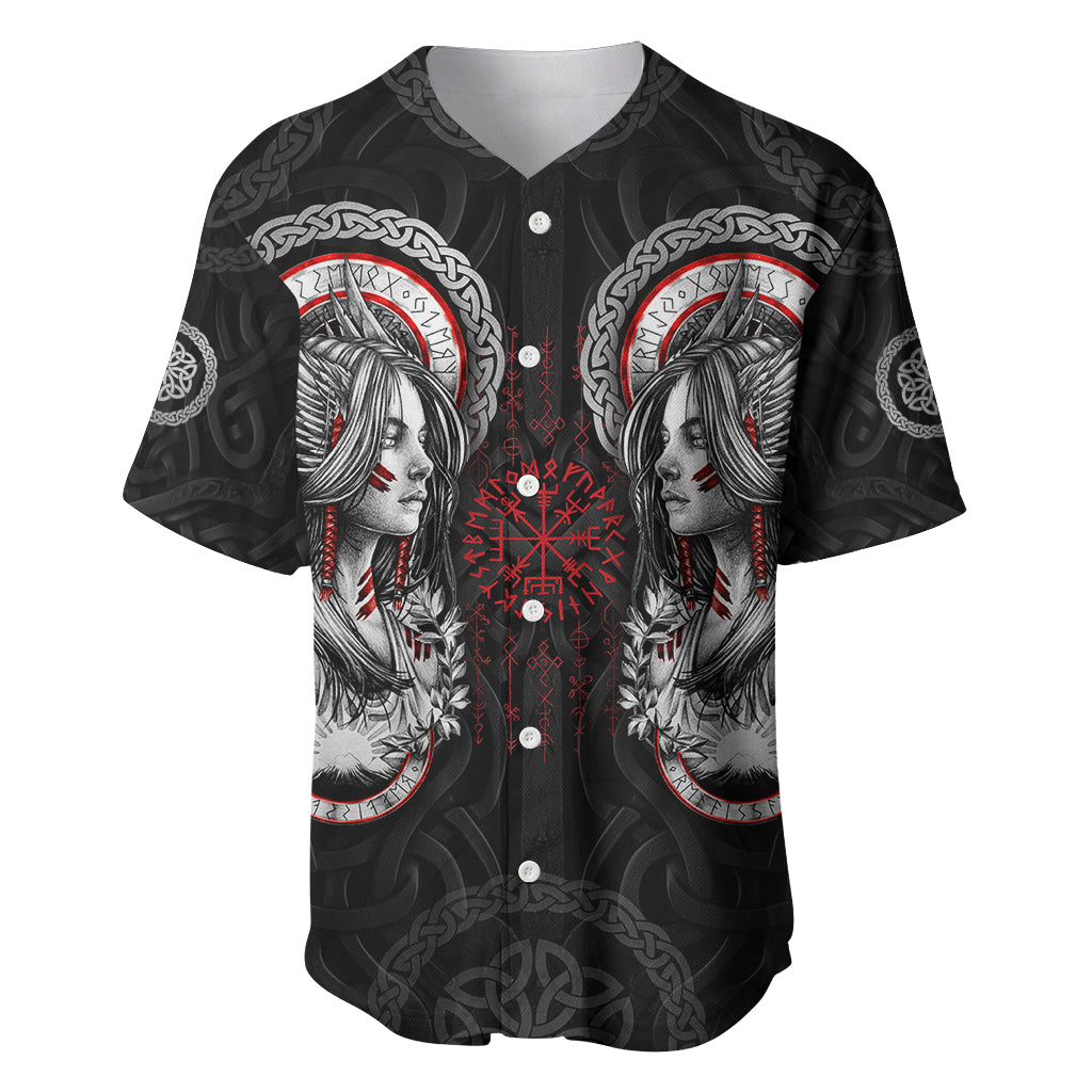 Viking Shieldmaiden Baseball Jersey with Viking Compass Vegvisir - Wonder Print Shop