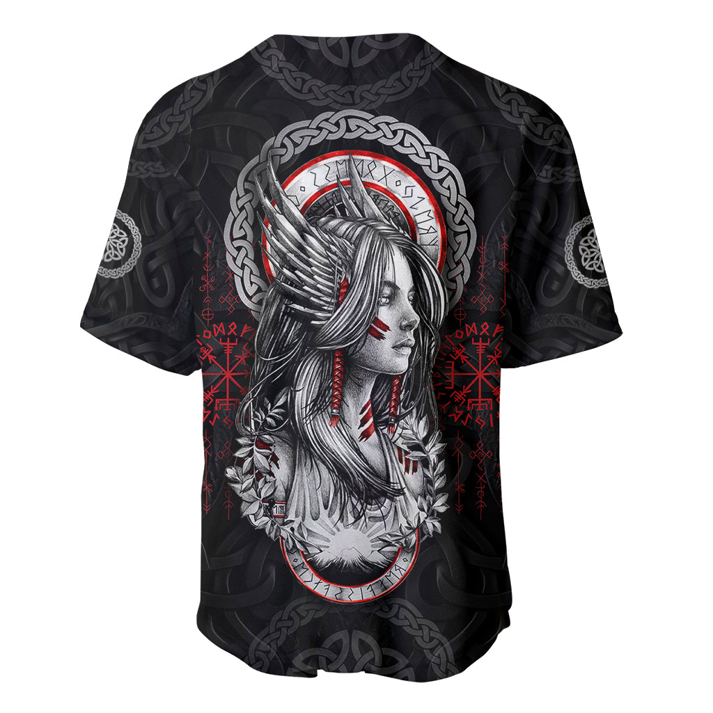 Viking Shieldmaiden Baseball Jersey with Viking Compass Vegvisir - Wonder Print Shop