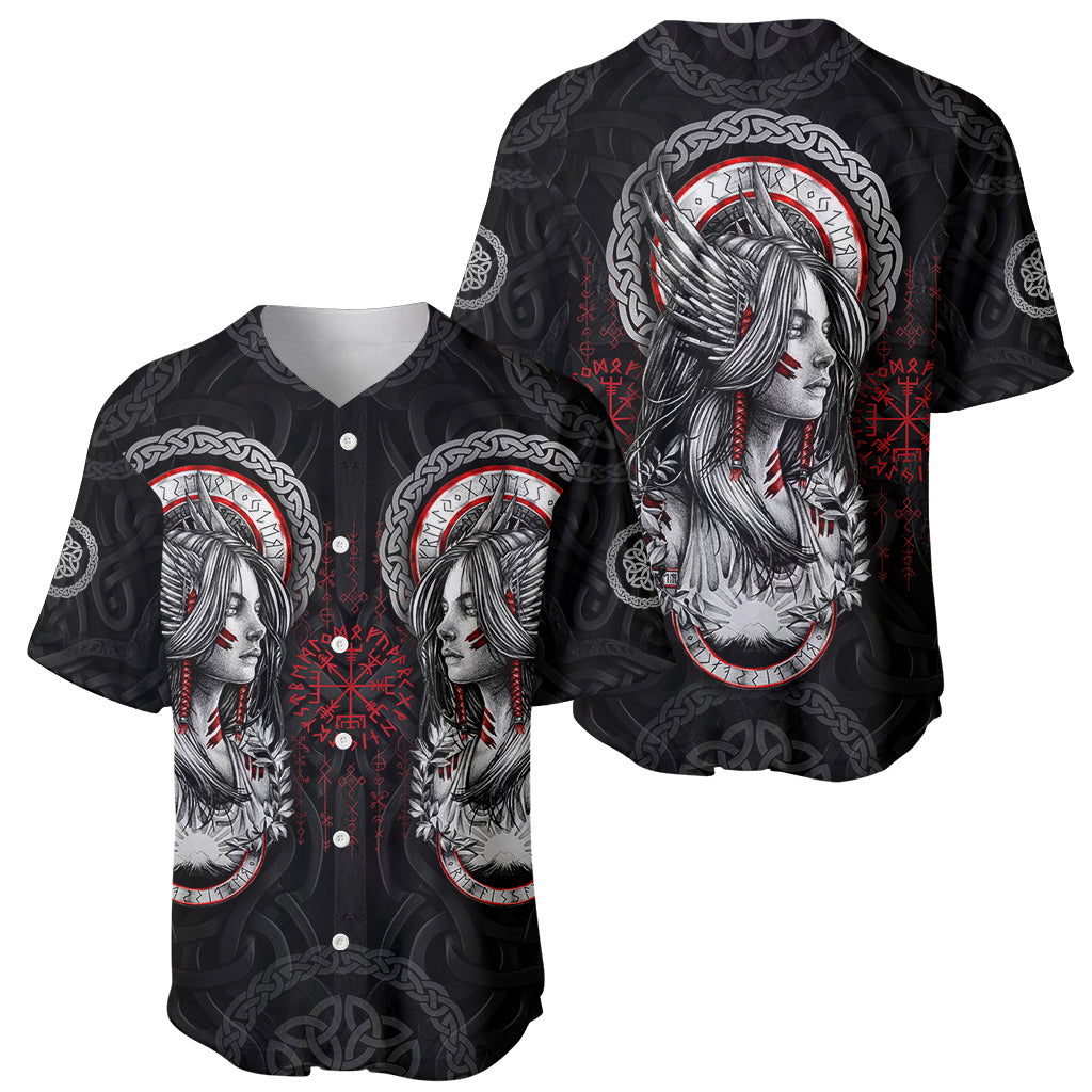 Viking Shieldmaiden Baseball Jersey with Viking Compass Vegvisir - Wonder Print Shop