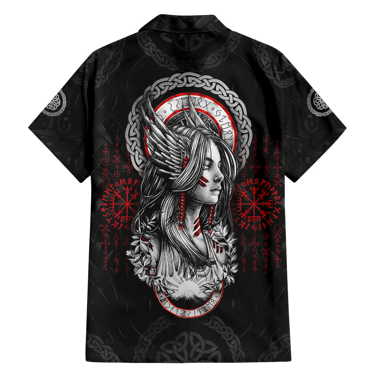 Viking Shieldmaiden Family Matching Long Sleeve Bodycon Dress and Hawaiian Shirt with Viking Compass Vegvisir - Wonder Print Shop
