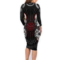 Viking Shieldmaiden Family Matching Long Sleeve Bodycon Dress and Hawaiian Shirt with Viking Compass Vegvisir - Wonder Print Shop