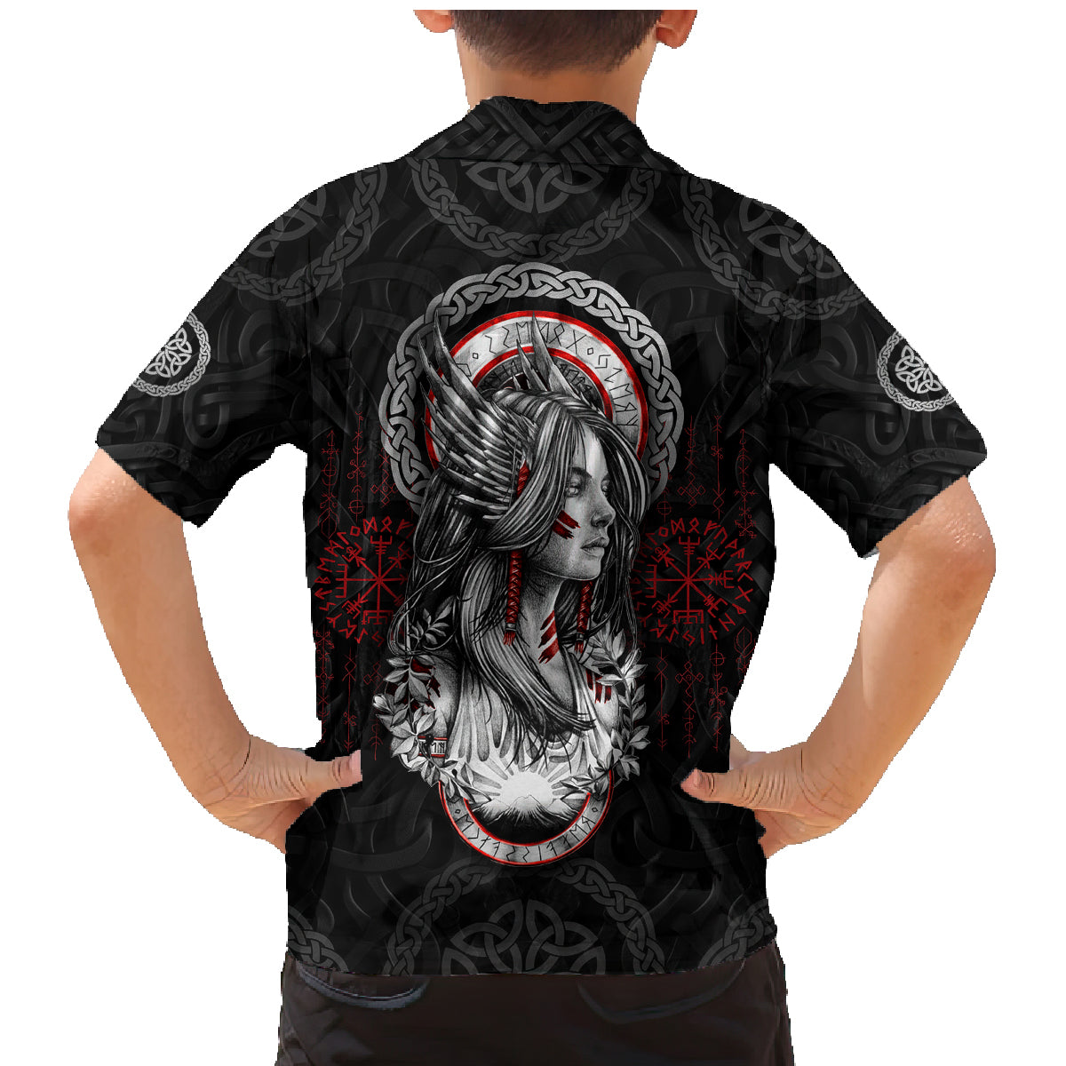 Viking Shieldmaiden Family Matching Mermaid Dress and Hawaiian Shirt with Viking Compass Vegvisir - Wonder Print Shop
