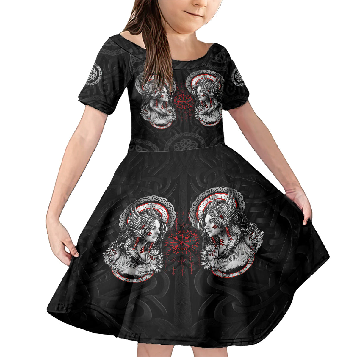 Viking Shieldmaiden Family Matching Mermaid Dress and Hawaiian Shirt with Viking Compass Vegvisir - Wonder Print Shop
