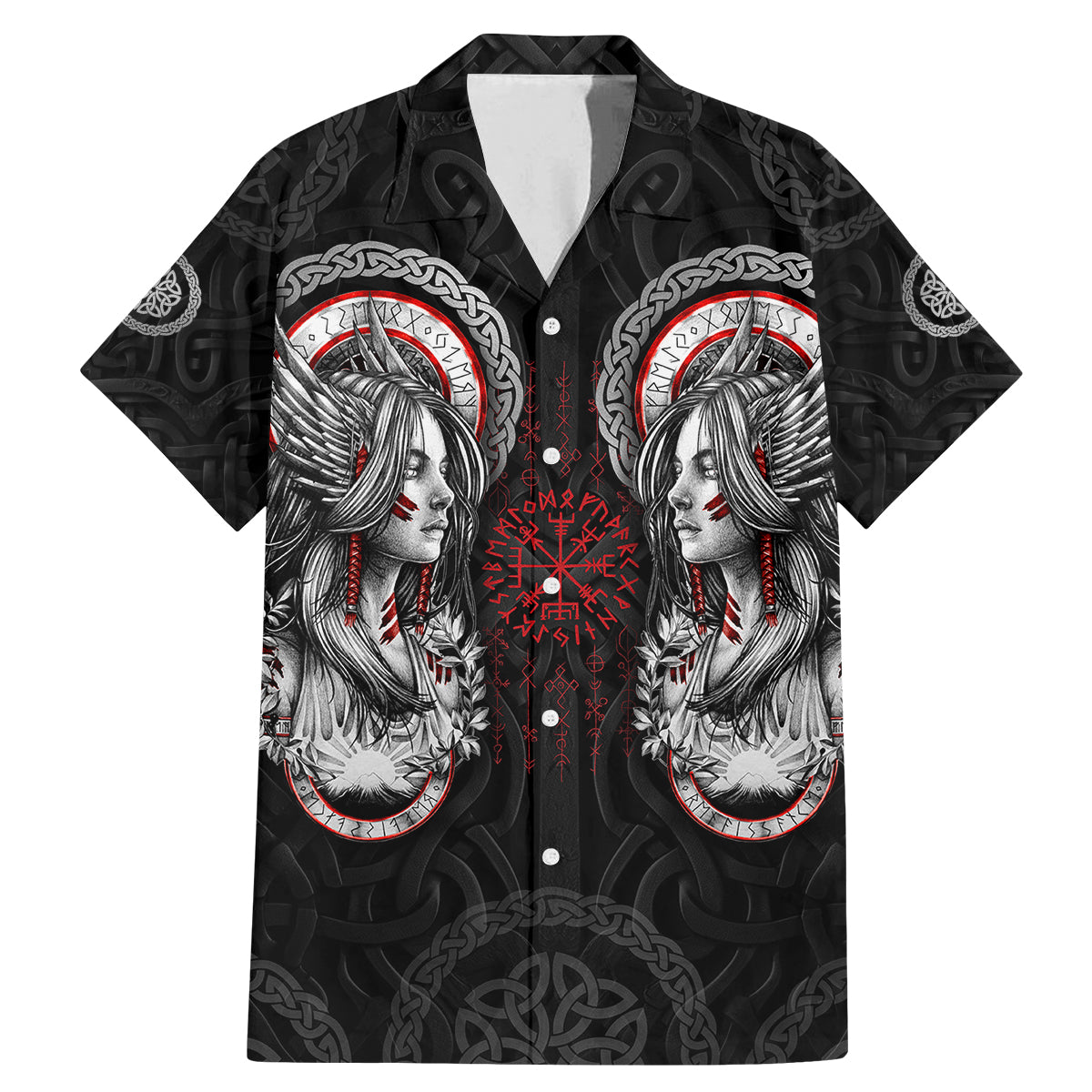 Viking Shieldmaiden Family Matching Mermaid Dress and Hawaiian Shirt with Viking Compass Vegvisir - Wonder Print Shop