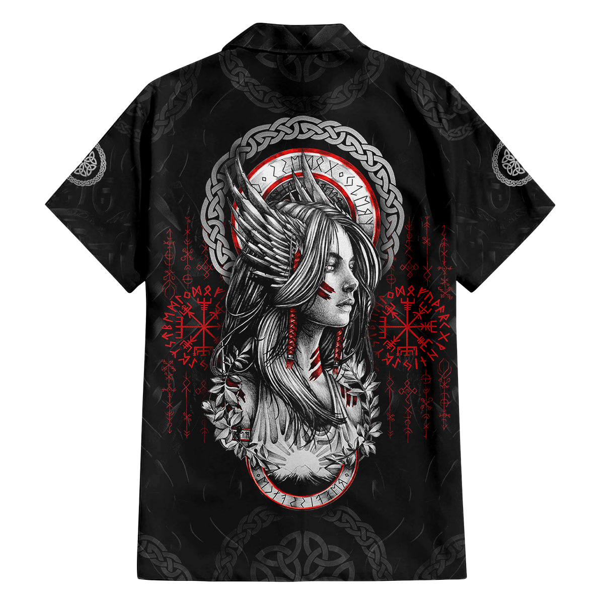Viking Shieldmaiden Family Matching Off Shoulder Long Sleeve Dress and Hawaiian Shirt with Viking Compass Vegvisir - Wonder Print Shop